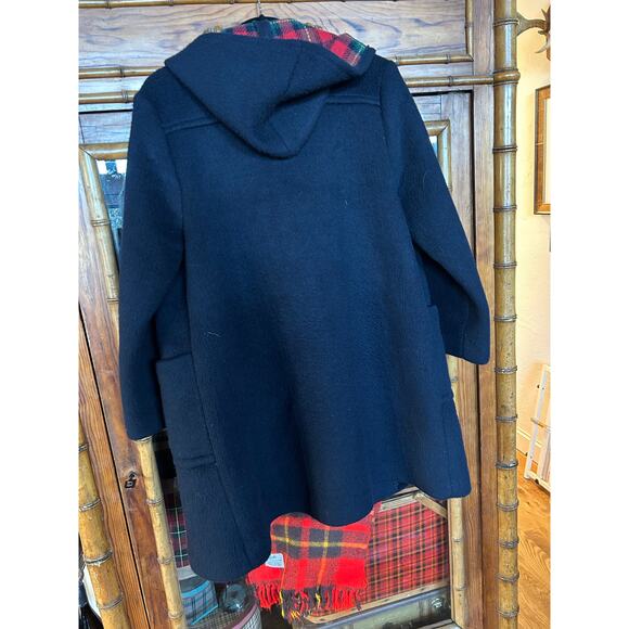 Vintage Littlewoods Navy Wool Duffle Coat – Tartan Plaid Lining, Hooded, UK 12 - Picture 7 of 7